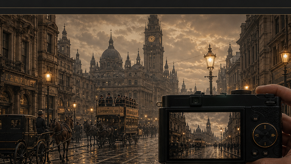 Janera AI Time Camera reconstructs a Victorian-era street scene from a modern urban photograph